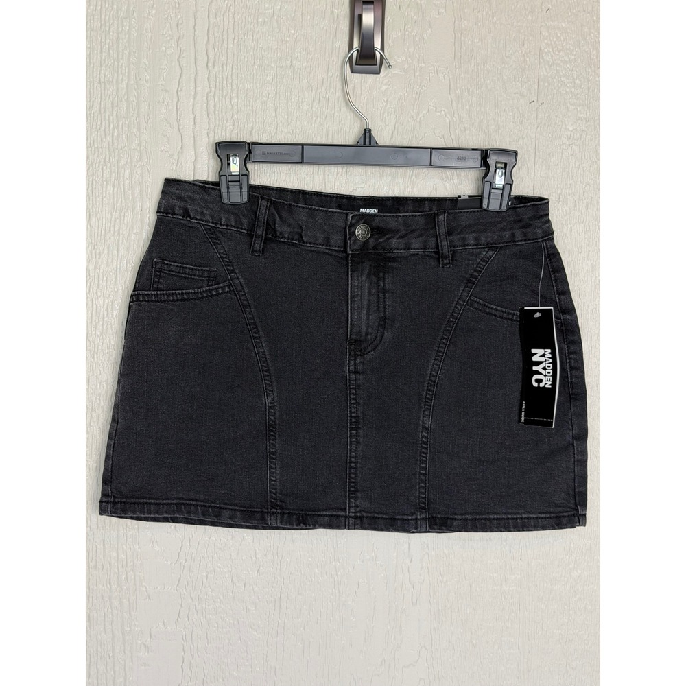 Madden NYC Women Black Denim Mini Skirt Galaxy Wash Size‎ S 4-6 NWT's